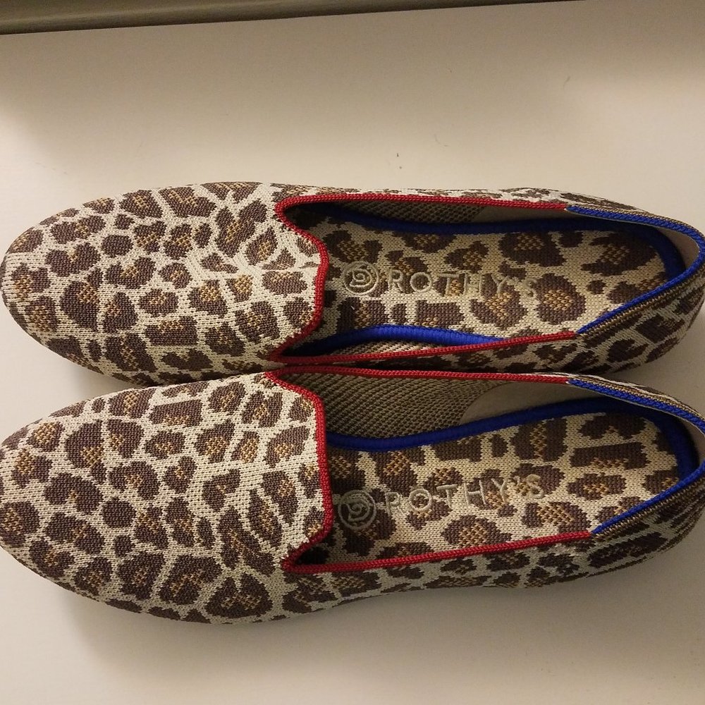 Rothy's Leopard Print Flats with Red & Blue Trim